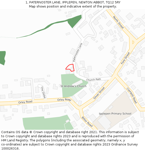 1, PATERNOSTER LANE, IPPLEPEN, NEWTON ABBOT, TQ12 5RY: Location map and indicative extent of plot