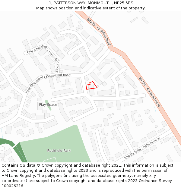 1, PATTERSON WAY, MONMOUTH, NP25 5BS: Location map and indicative extent of plot