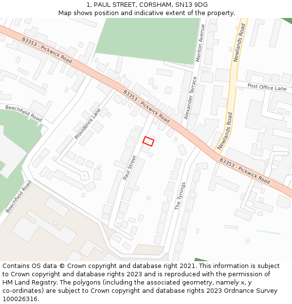 1, PAUL STREET, CORSHAM, SN13 9DG: Location map and indicative extent of plot