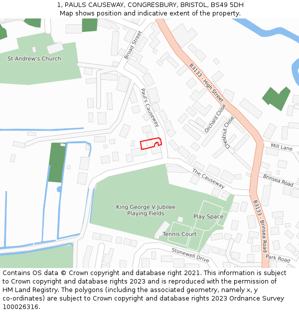 1, PAULS CAUSEWAY, CONGRESBURY, BRISTOL, BS49 5DH: Location map and indicative extent of plot