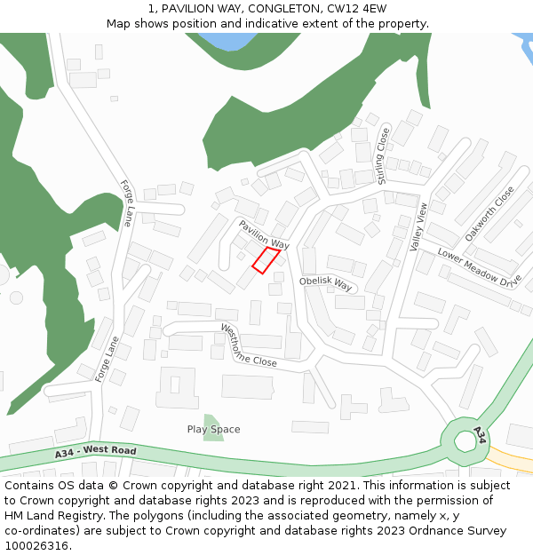 1, PAVILION WAY, CONGLETON, CW12 4EW: Location map and indicative extent of plot