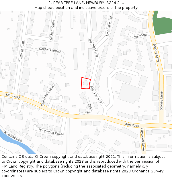 1, PEAR TREE LANE, NEWBURY, RG14 2LU: Location map and indicative extent of plot