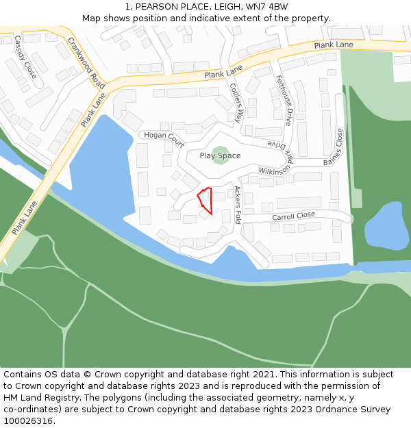 1, PEARSON PLACE, LEIGH, WN7 4BW: Location map and indicative extent of plot