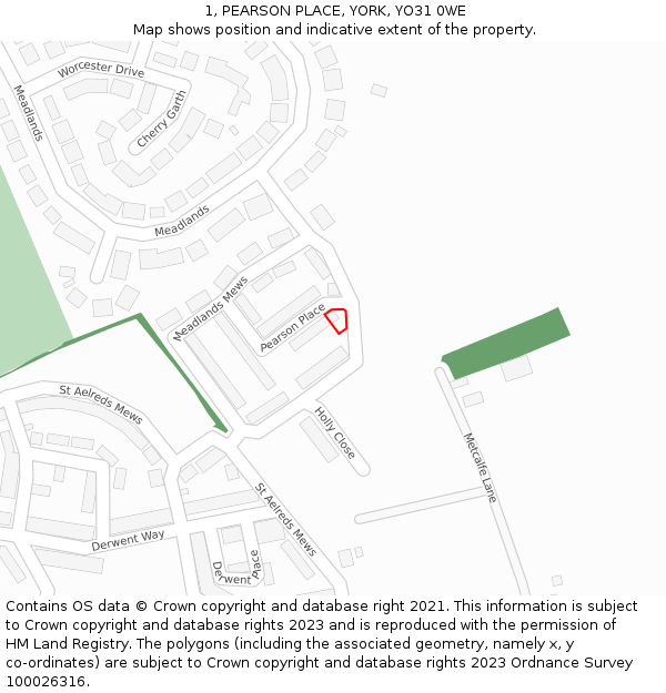 1, PEARSON PLACE, YORK, YO31 0WE: Location map and indicative extent of plot