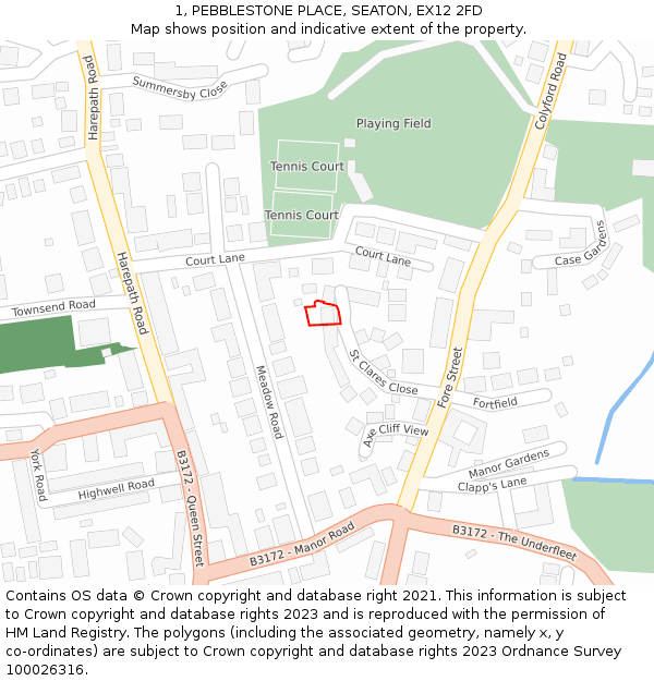 1, PEBBLESTONE PLACE, SEATON, EX12 2FD: Location map and indicative extent of plot