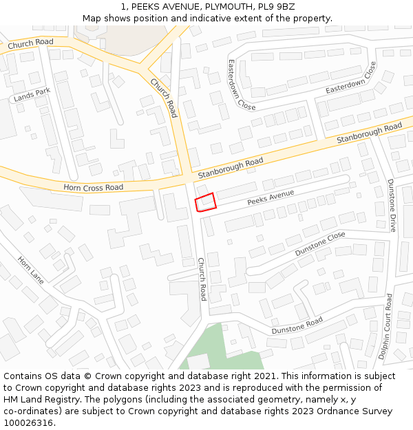 1, PEEKS AVENUE, PLYMOUTH, PL9 9BZ: Location map and indicative extent of plot