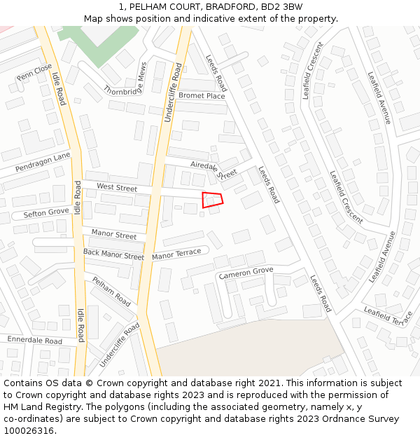 1, PELHAM COURT, BRADFORD, BD2 3BW: Location map and indicative extent of plot