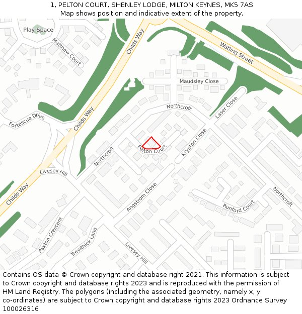 1, PELTON COURT, SHENLEY LODGE, MILTON KEYNES, MK5 7AS: Location map and indicative extent of plot