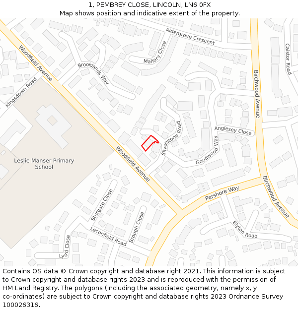 1, PEMBREY CLOSE, LINCOLN, LN6 0FX: Location map and indicative extent of plot