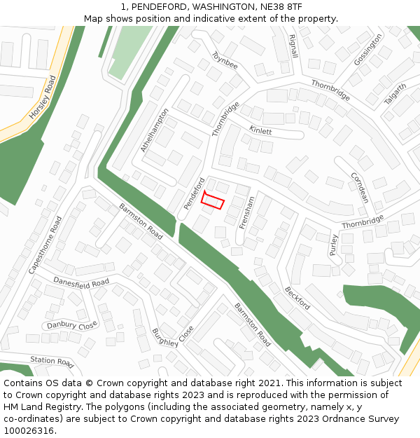 1, PENDEFORD, WASHINGTON, NE38 8TF: Location map and indicative extent of plot