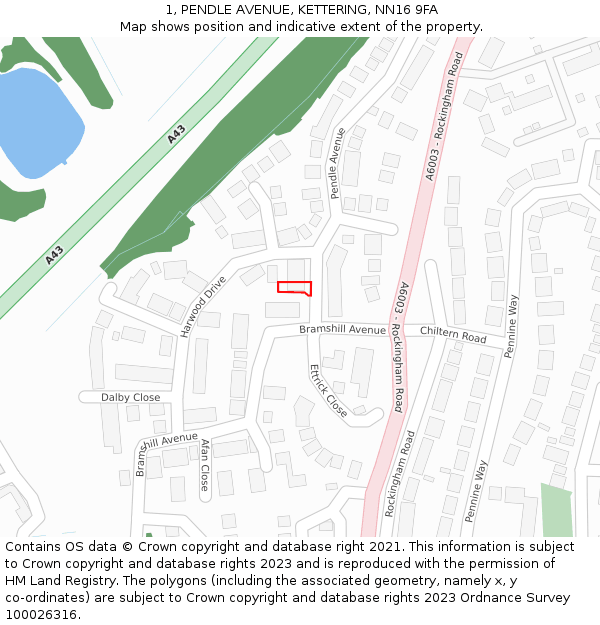 1, PENDLE AVENUE, KETTERING, NN16 9FA: Location map and indicative extent of plot