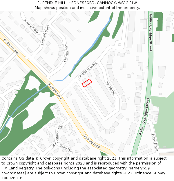 1, PENDLE HILL, HEDNESFORD, CANNOCK, WS12 1LW: Location map and indicative extent of plot