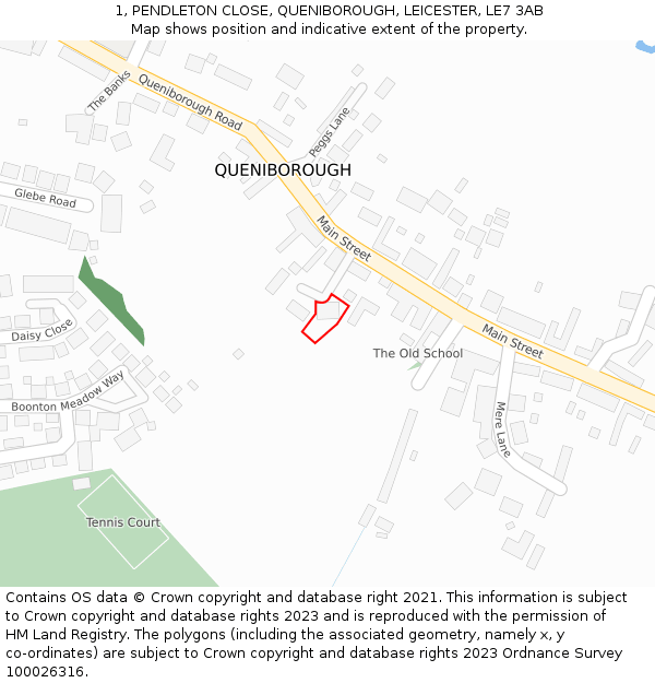 1, PENDLETON CLOSE, QUENIBOROUGH, LEICESTER, LE7 3AB: Location map and indicative extent of plot