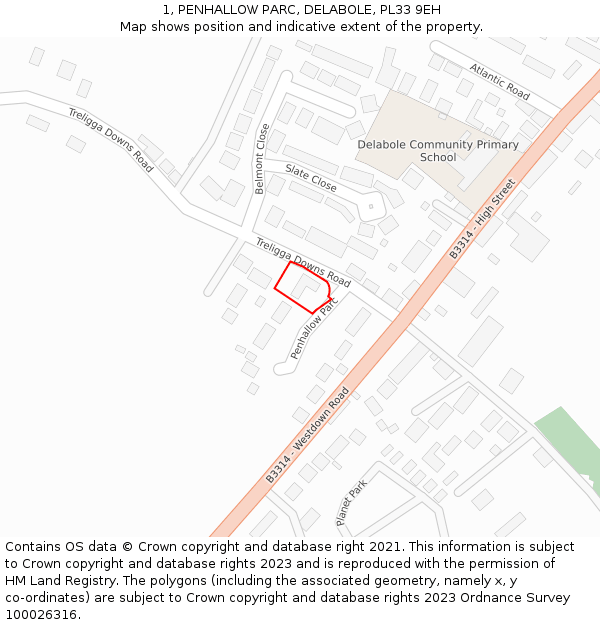 1, PENHALLOW PARC, DELABOLE, PL33 9EH: Location map and indicative extent of plot