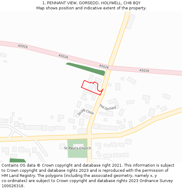 1, PENNANT VIEW, GORSEDD, HOLYWELL, CH8 8QY: Location map and indicative extent of plot