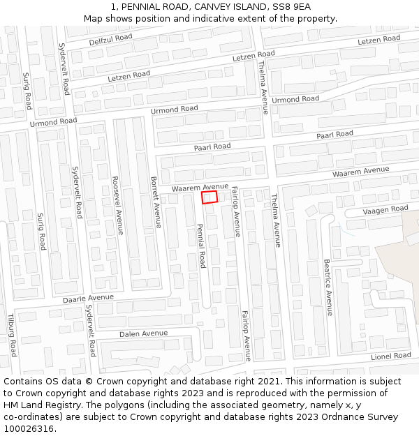 1, PENNIAL ROAD, CANVEY ISLAND, SS8 9EA: Location map and indicative extent of plot