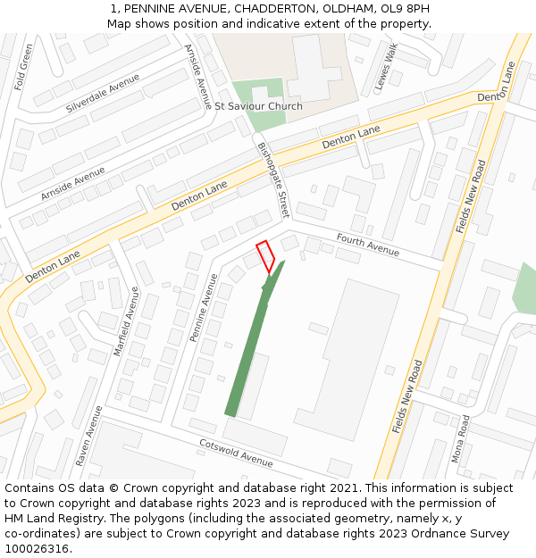 1, PENNINE AVENUE, CHADDERTON, OLDHAM, OL9 8PH: Location map and indicative extent of plot