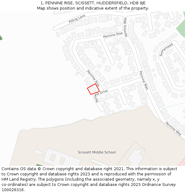 1, PENNINE RISE, SCISSETT, HUDDERSFIELD, HD8 9JE: Location map and indicative extent of plot