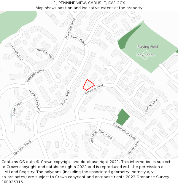 1, PENNINE VIEW, CARLISLE, CA1 3GX: Location map and indicative extent of plot