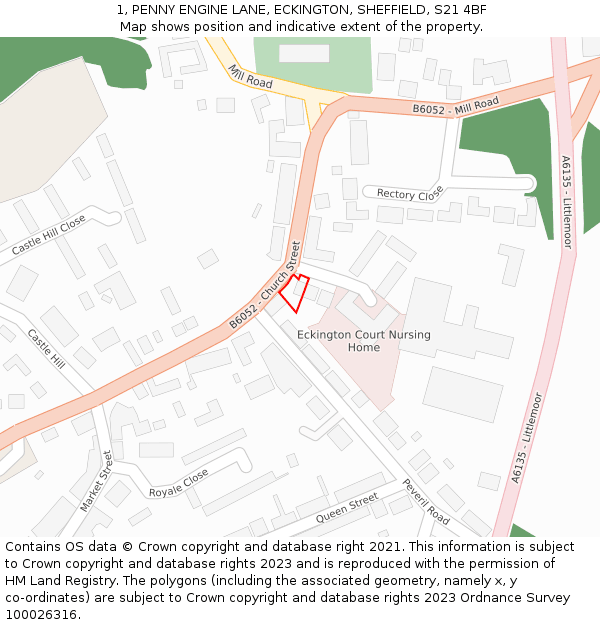 1, PENNY ENGINE LANE, ECKINGTON, SHEFFIELD, S21 4BF: Location map and indicative extent of plot