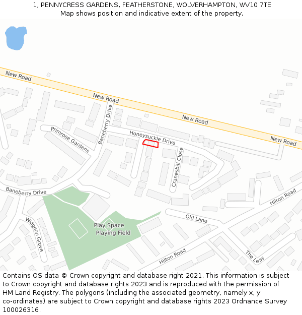 1, PENNYCRESS GARDENS, FEATHERSTONE, WOLVERHAMPTON, WV10 7TE: Location map and indicative extent of plot