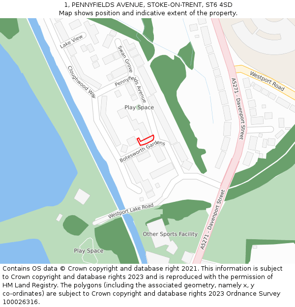 1, PENNYFIELDS AVENUE, STOKE-ON-TRENT, ST6 4SD: Location map and indicative extent of plot