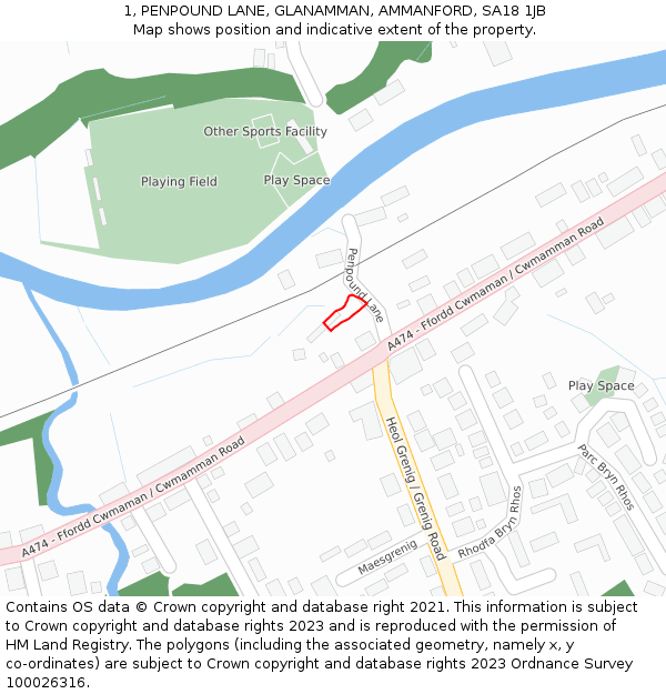 1, PENPOUND LANE, GLANAMMAN, AMMANFORD, SA18 1JB: Location map and indicative extent of plot