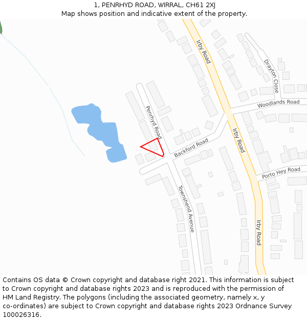 1, PENRHYD ROAD, WIRRAL, CH61 2XJ: Location map and indicative extent of plot