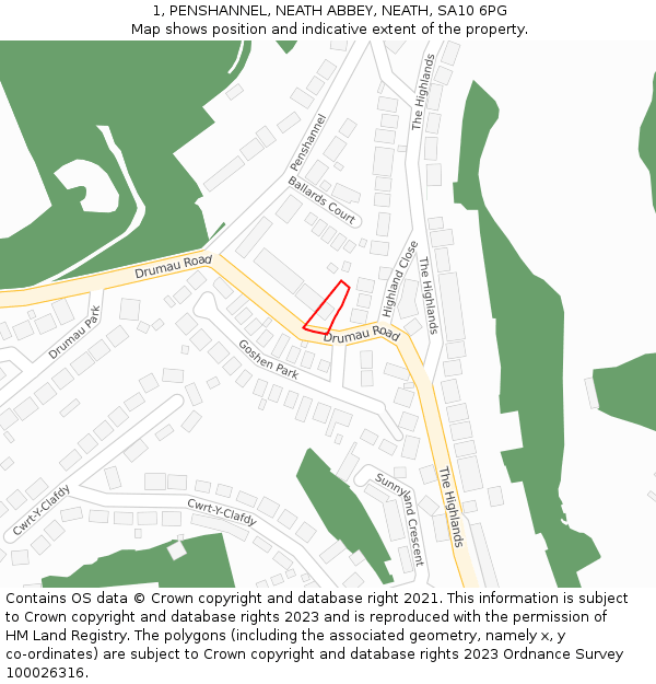 1, PENSHANNEL, NEATH ABBEY, NEATH, SA10 6PG: Location map and indicative extent of plot