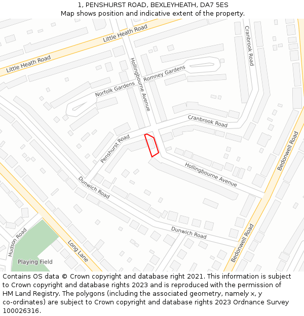 1, PENSHURST ROAD, BEXLEYHEATH, DA7 5ES: Location map and indicative extent of plot