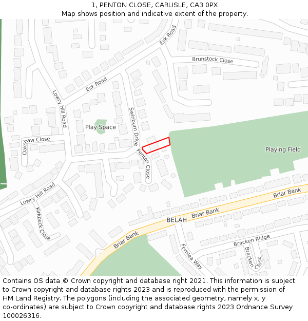 1, PENTON CLOSE, CARLISLE, CA3 0PX: Location map and indicative extent of plot