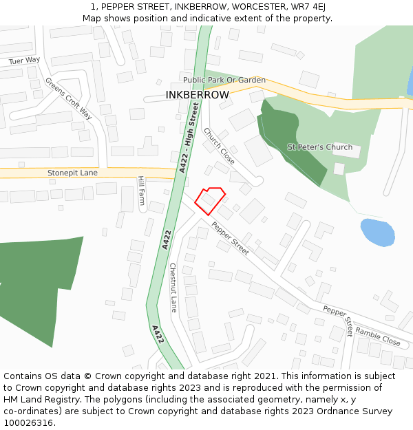 1, PEPPER STREET, INKBERROW, WORCESTER, WR7 4EJ: Location map and indicative extent of plot