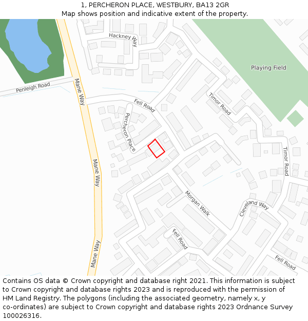 1, PERCHERON PLACE, WESTBURY, BA13 2GR: Location map and indicative extent of plot