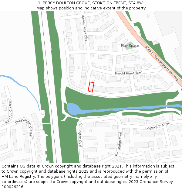 1, PERCY BOULTON GROVE, STOKE-ON-TRENT, ST4 8WL: Location map and indicative extent of plot