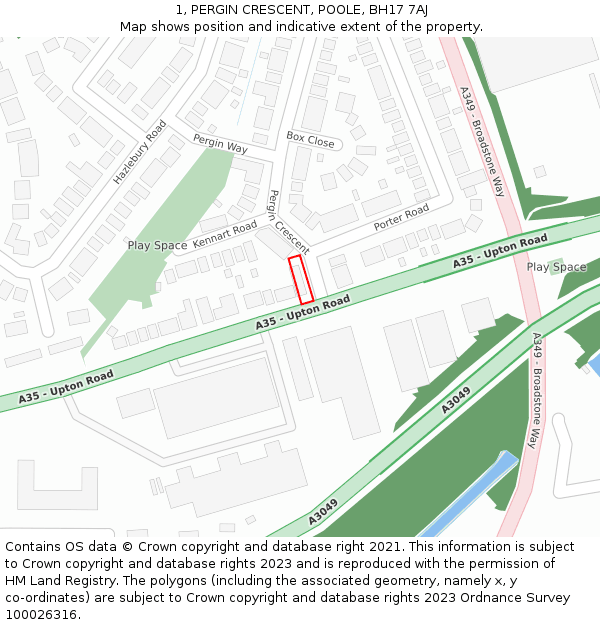 1, PERGIN CRESCENT, POOLE, BH17 7AJ: Location map and indicative extent of plot