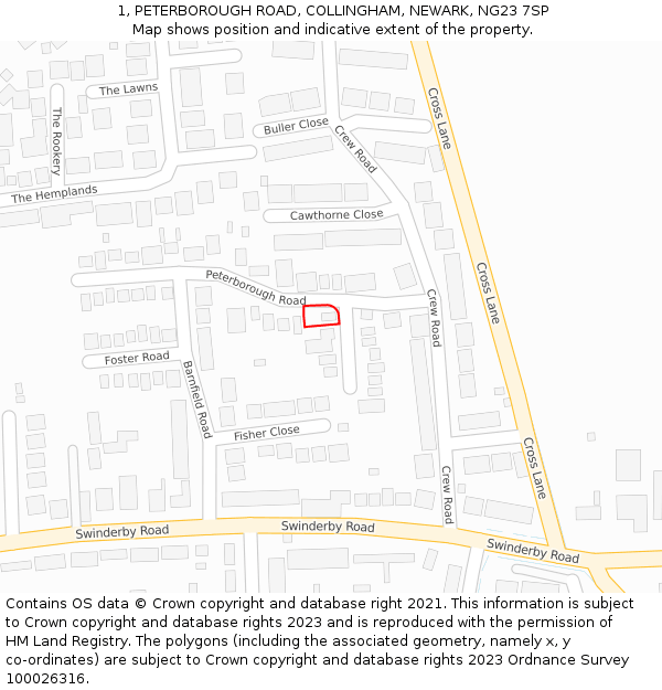 1, PETERBOROUGH ROAD, COLLINGHAM, NEWARK, NG23 7SP: Location map and indicative extent of plot