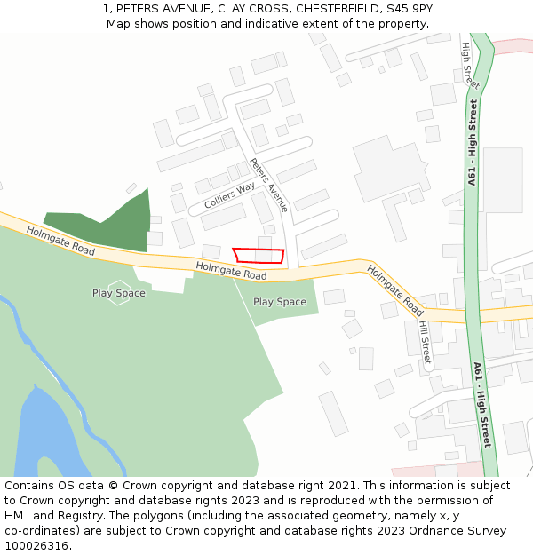 1, PETERS AVENUE, CLAY CROSS, CHESTERFIELD, S45 9PY: Location map and indicative extent of plot