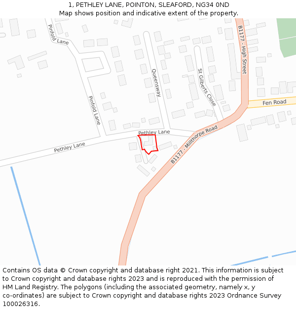 1, PETHLEY LANE, POINTON, SLEAFORD, NG34 0ND: Location map and indicative extent of plot