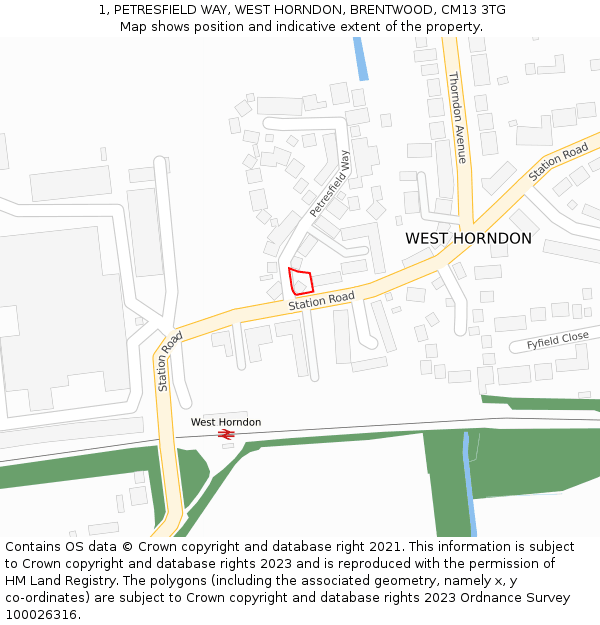 1, PETRESFIELD WAY, WEST HORNDON, BRENTWOOD, CM13 3TG: Location map and indicative extent of plot