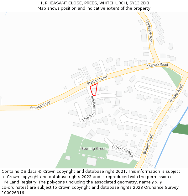 1, PHEASANT CLOSE, PREES, WHITCHURCH, SY13 2DB: Location map and indicative extent of plot