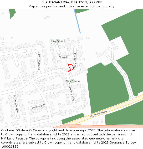 1, PHEASANT WAY, BRANDON, IP27 0BE: Location map and indicative extent of plot