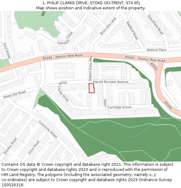 1, PHILIP CLARKE DRIVE, STOKE-ON-TRENT, ST4 6FJ: Location map and indicative extent of plot