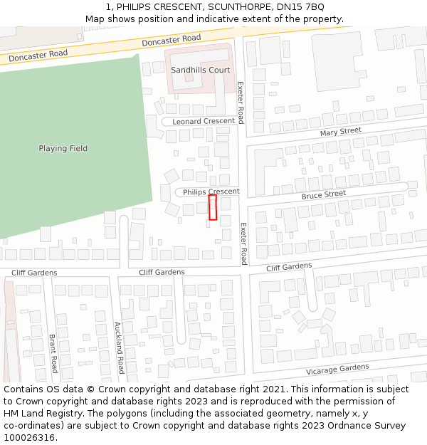 1, PHILIPS CRESCENT, SCUNTHORPE, DN15 7BQ: Location map and indicative extent of plot