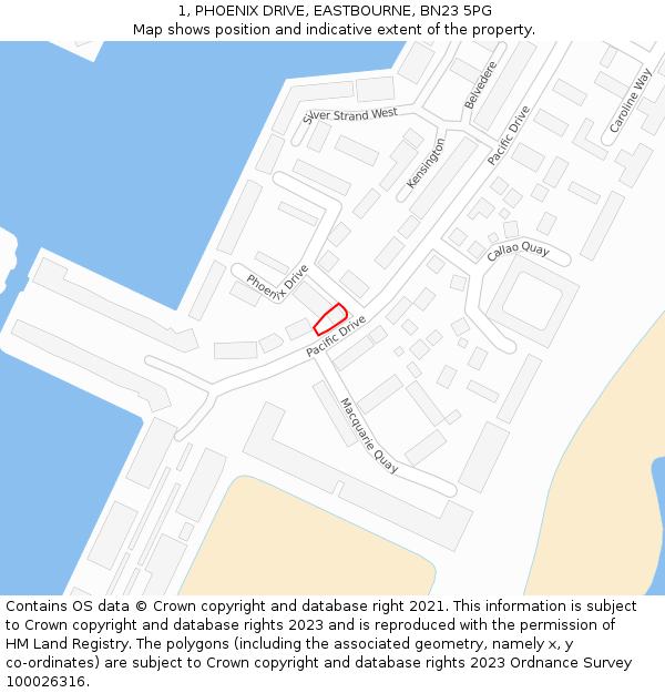 1, PHOENIX DRIVE, EASTBOURNE, BN23 5PG: Location map and indicative extent of plot
