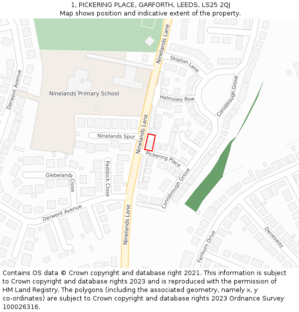 1, PICKERING PLACE, GARFORTH, LEEDS, LS25 2QJ: Location map and indicative extent of plot