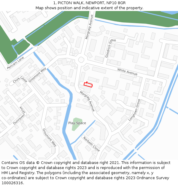 1, PICTON WALK, NEWPORT, NP10 8GR: Location map and indicative extent of plot