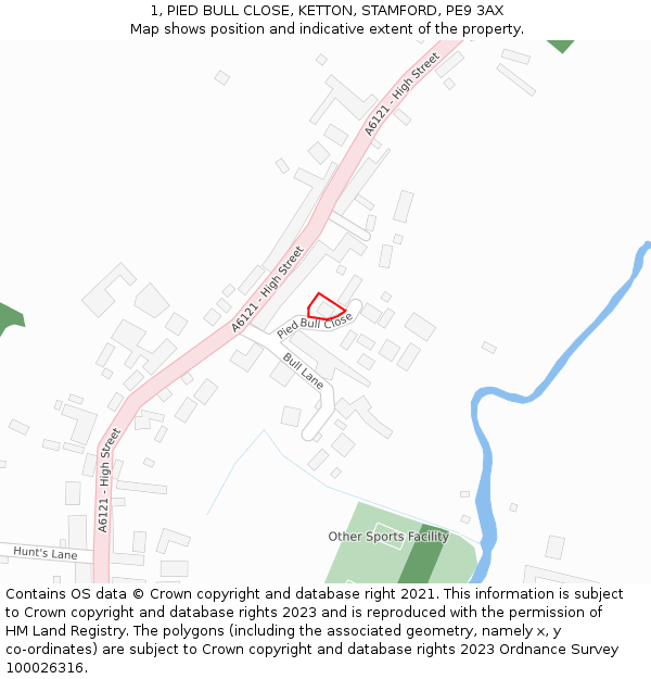 1, PIED BULL CLOSE, KETTON, STAMFORD, PE9 3AX: Location map and indicative extent of plot