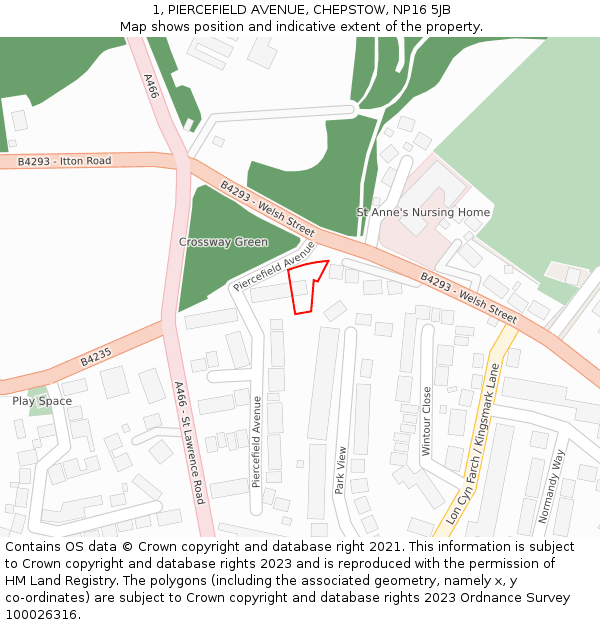 1, PIERCEFIELD AVENUE, CHEPSTOW, NP16 5JB: Location map and indicative extent of plot