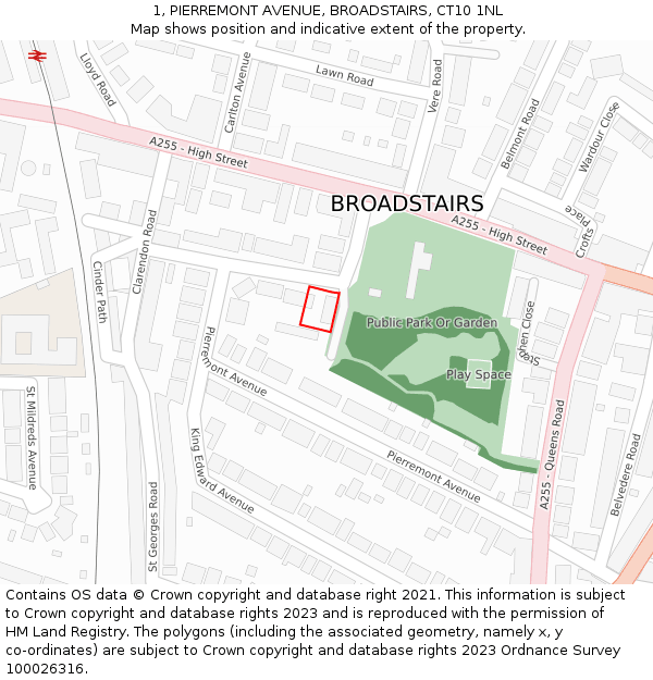 1, PIERREMONT AVENUE, BROADSTAIRS, CT10 1NL: Location map and indicative extent of plot