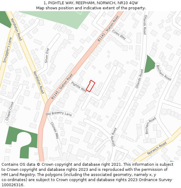 1, PIGHTLE WAY, REEPHAM, NORWICH, NR10 4QW: Location map and indicative extent of plot